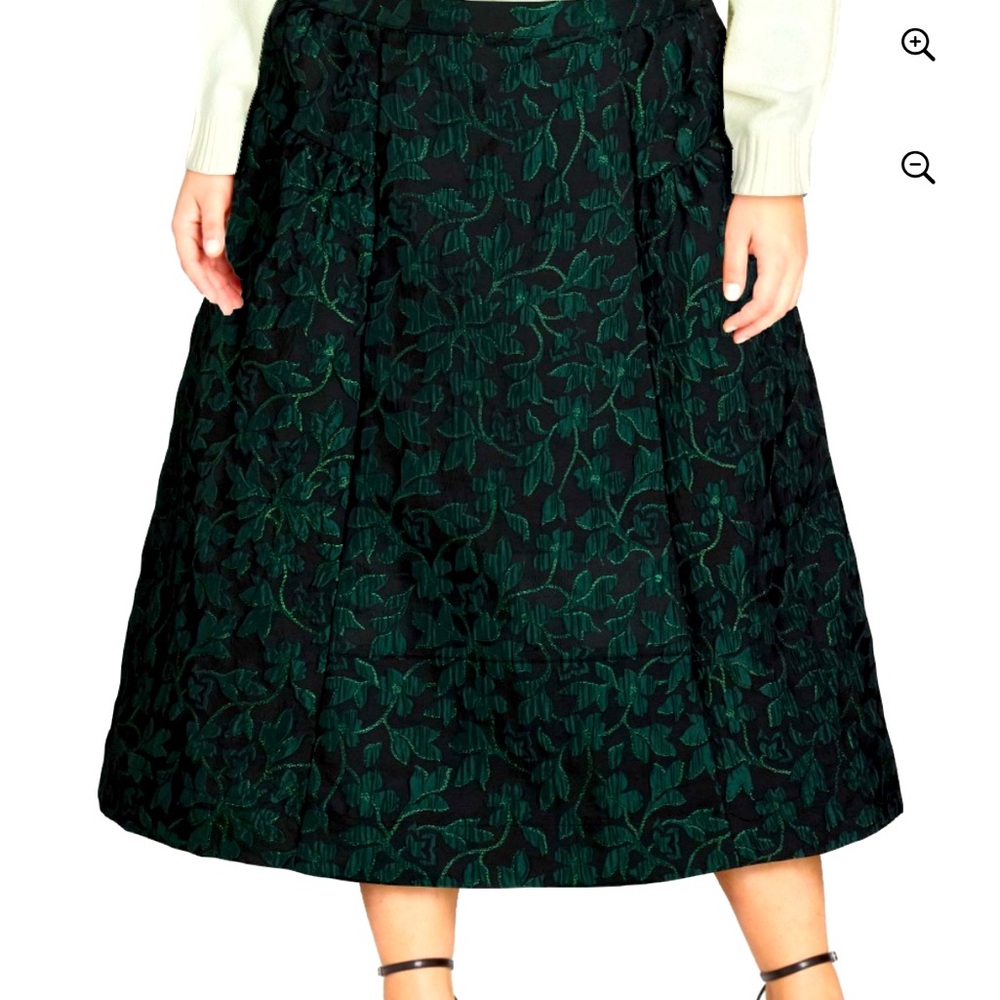Women Scoop  4x black and green jacquard midi skirt with pockets nwt